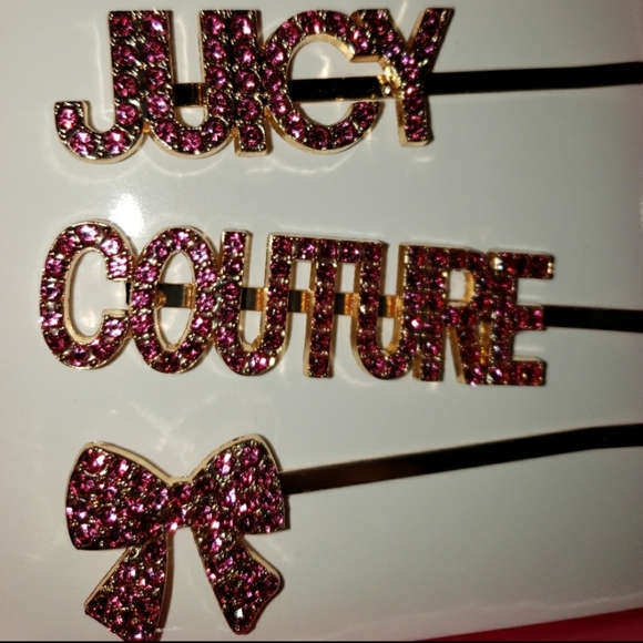 Juicy Couture 3 rhinestone gold hair clips…